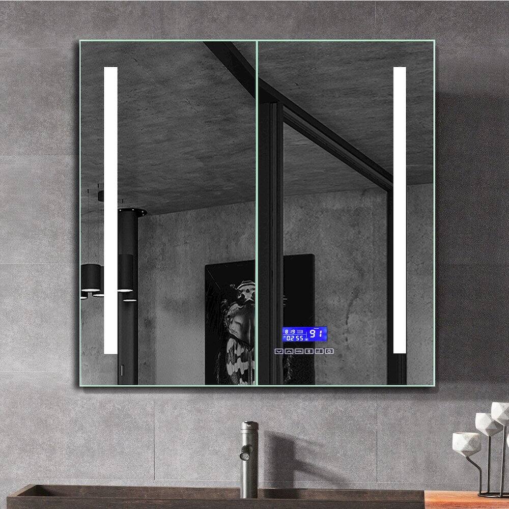 Angle. Alfi - 26" x 30" Double Door LED Light Bluetooth Medicine Cabinet - Gray.