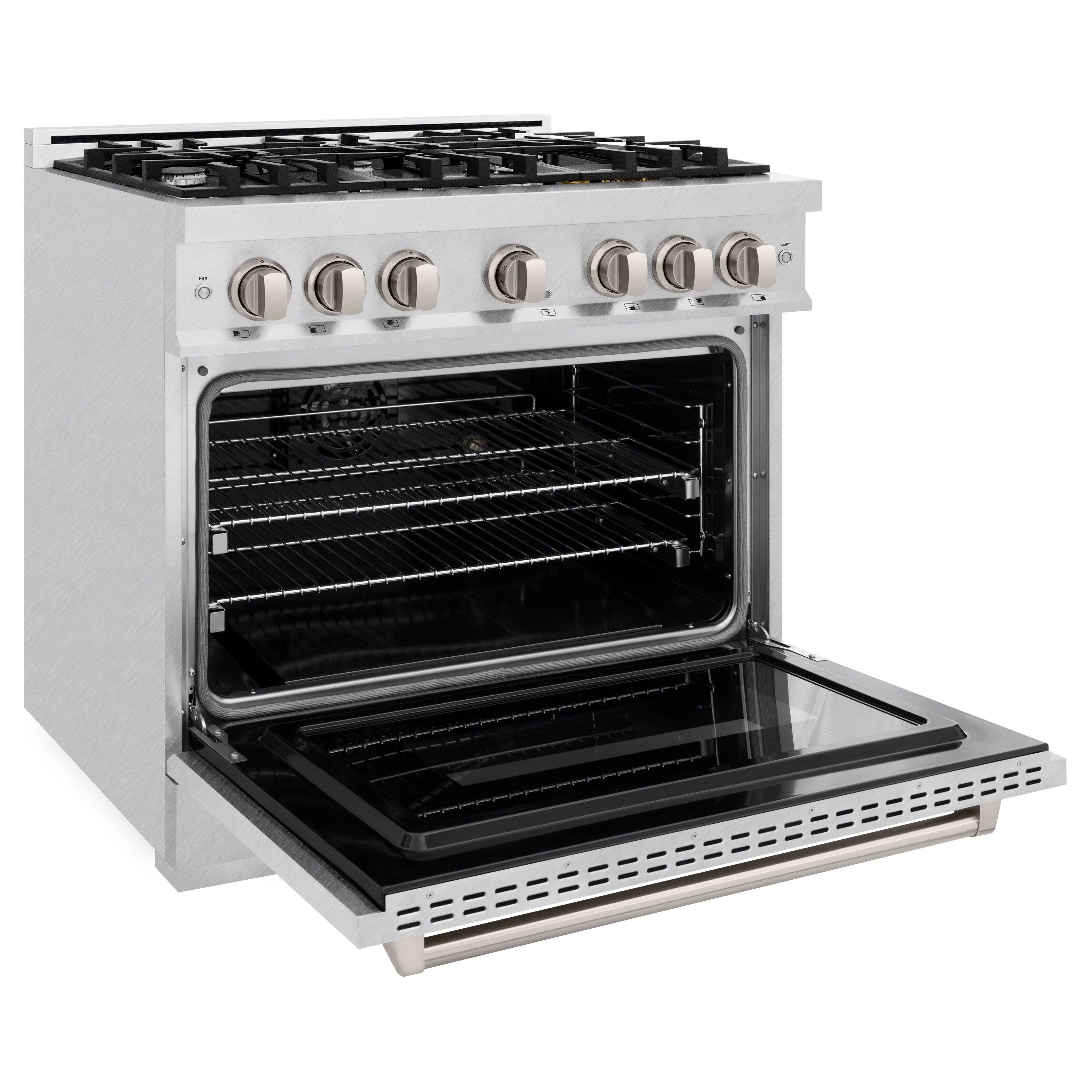 Left. ZLINE - ZLINE 36 in. Classic Dual Fuel Satin Steel Stainless Range w/ 6 Burners & Convection Oven (CDRS-36) - Stainless Steel.