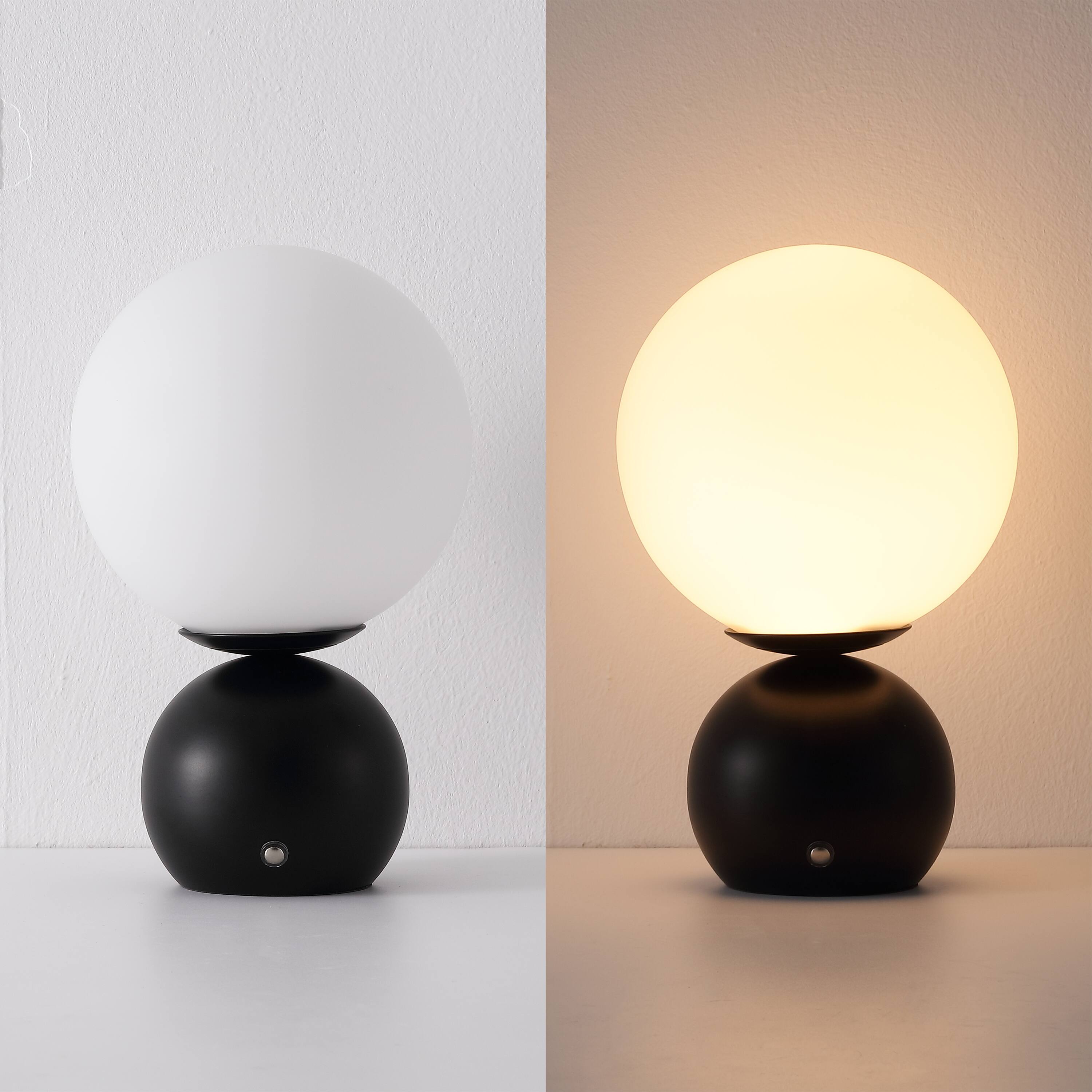 Alt View 5. Jonathan Y - Fatima 9.5" Modern Metal Rechargeable Table Lamp Set of 2, Black with White Glass Globe Shade and Touch Sensor - Black.