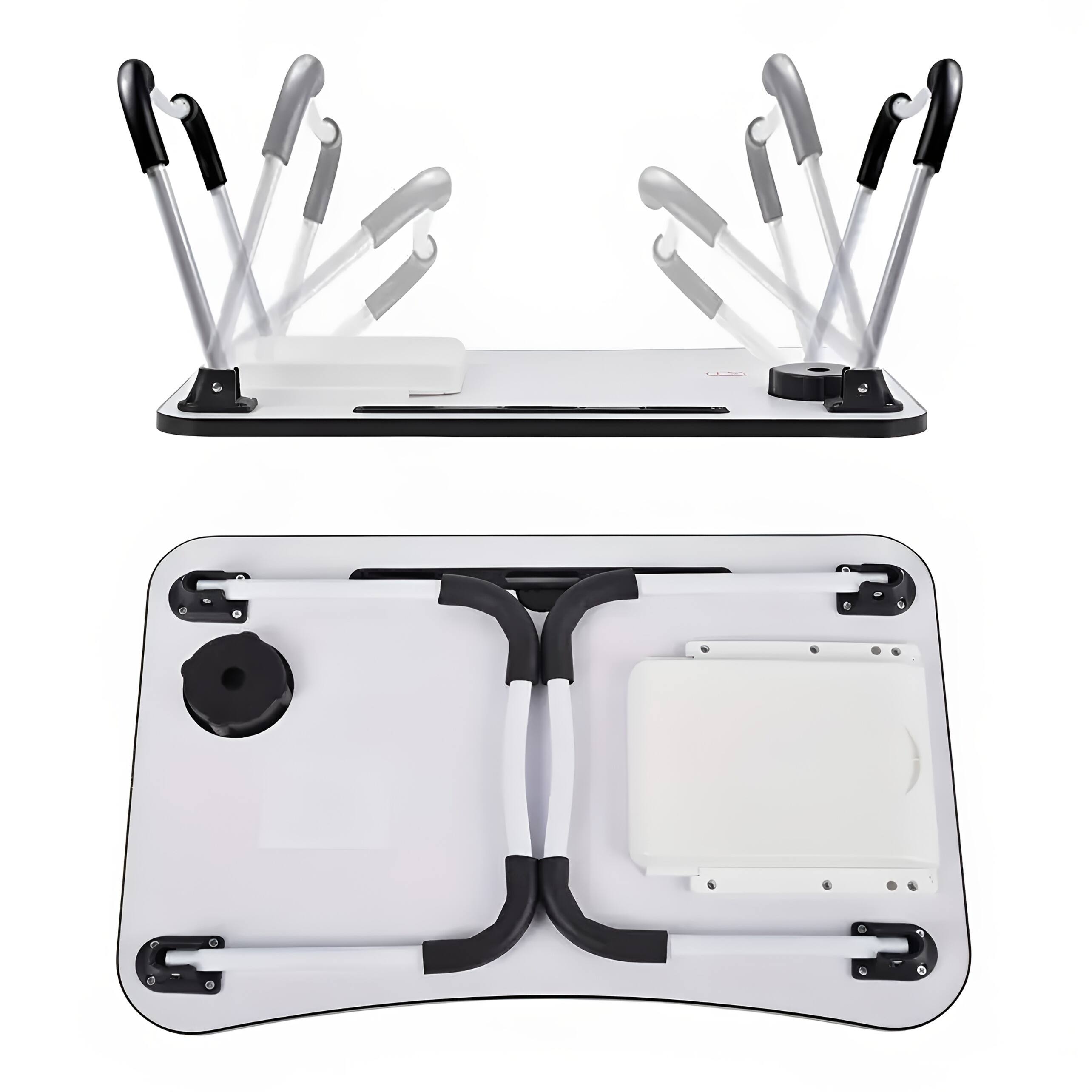 Angle. Furno Fusion - Woodgrain Portable Foldable Laptop Bed Desk with 4 USB Ports,Cooling Fan, LED Light,Storage Drawer and Cup Holder.