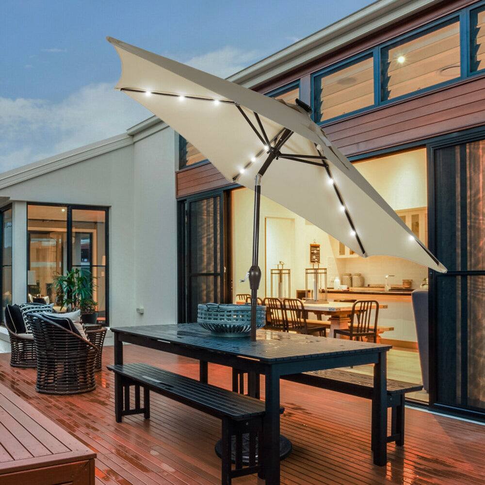 Alt View 8. Boyel Living - 9 Feet Solar LED Lighted Patio Market Umbrella with Tilt Adjustment without Base - Tan.