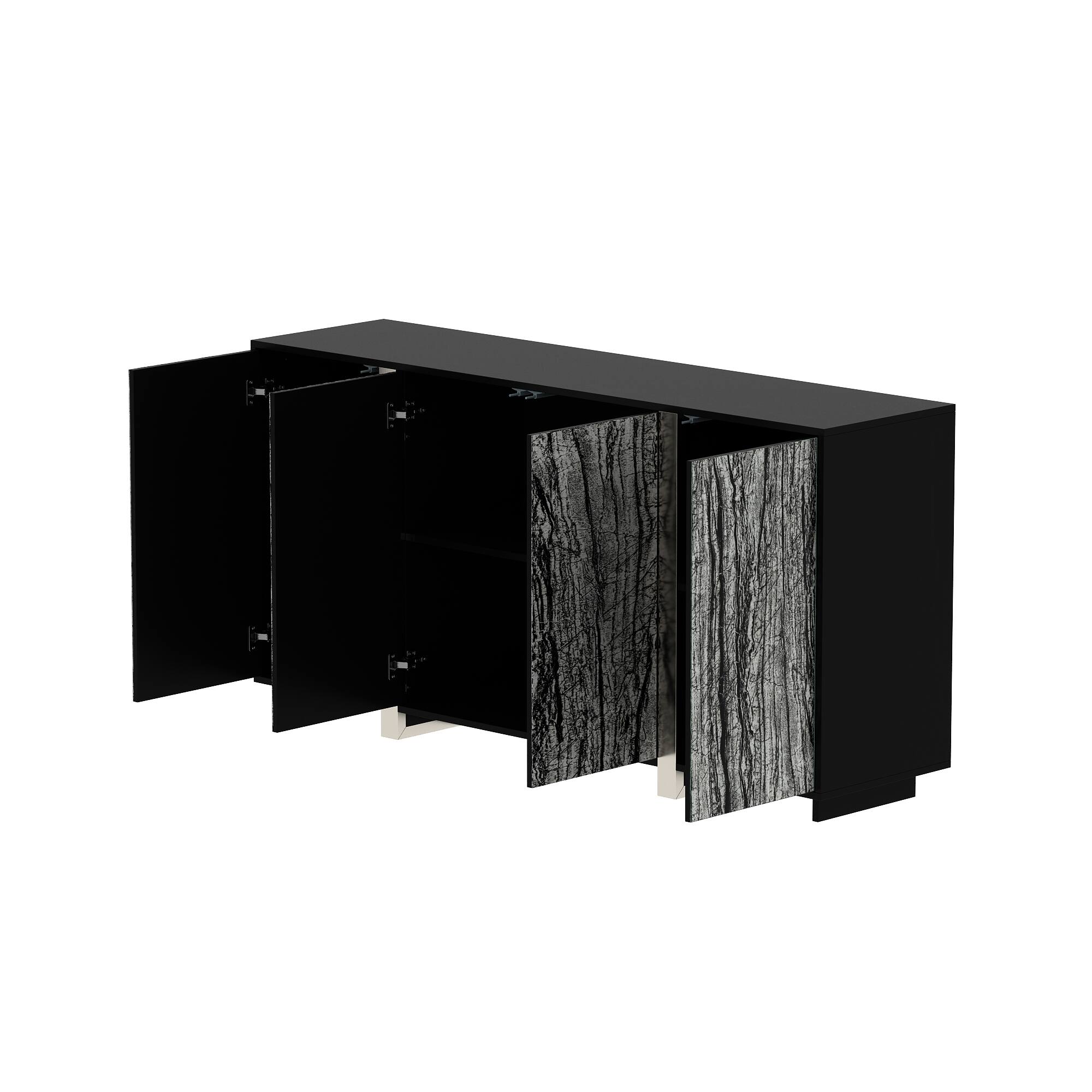 Left. FUFU & GAGA - FUFU&GAGA Marble - Patterned Sideboard & Accent Table: High - End Storage with Glass Doors for Living Room - Black.