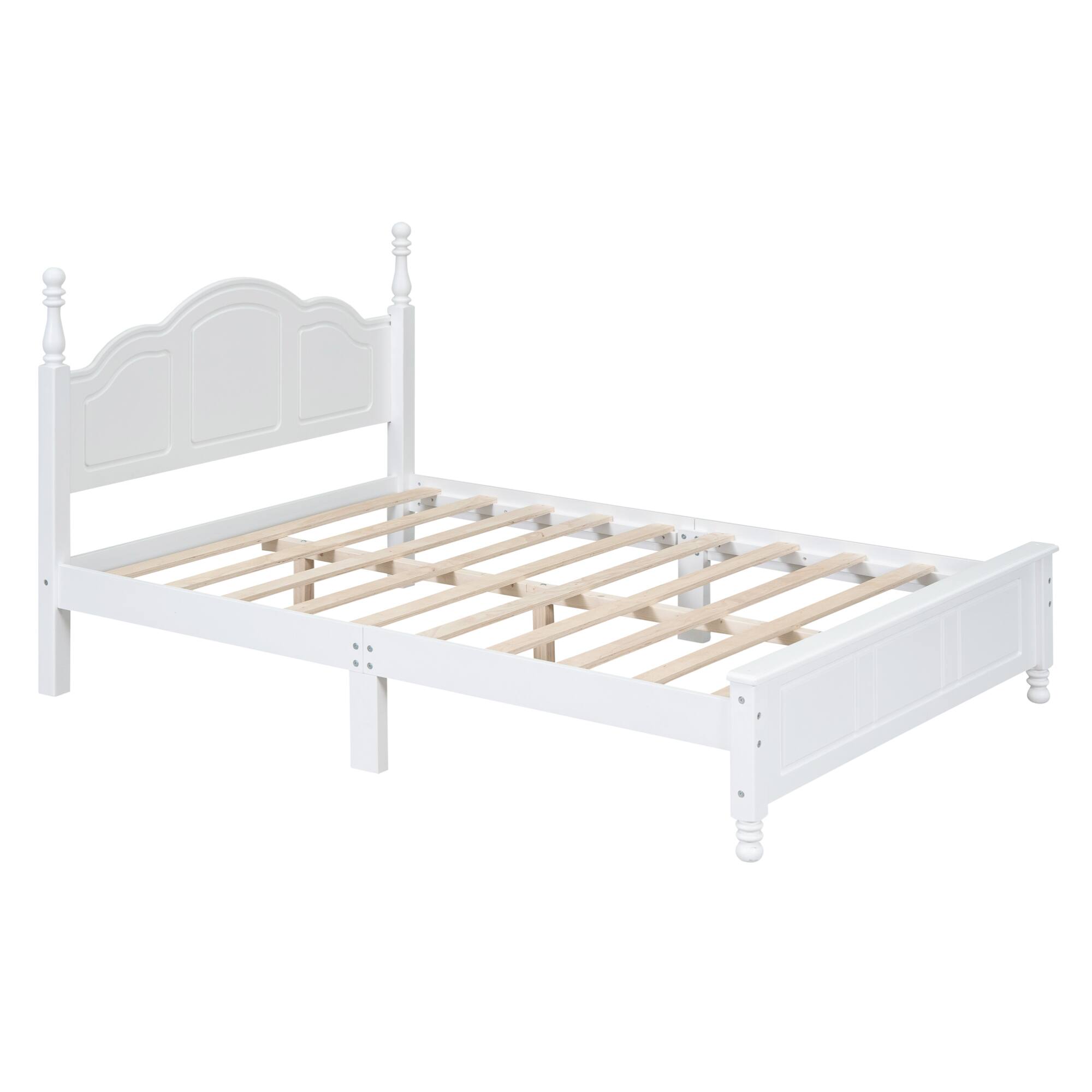 Back. GOODSILO - Full Size Wood Platform Bed Frame with Wooden Slat Support, Retro Style Headboard for Enhanced Bedroom Aesthetics - White.
