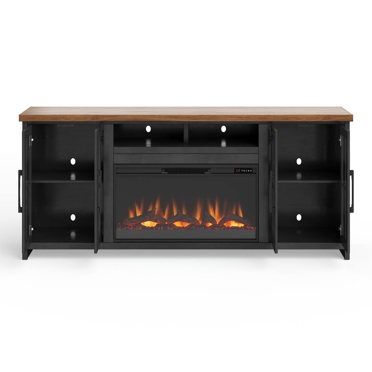 Alt View 6. Loheer - Loheer 97 inch farmhouse fireplace tv stand for 100 inch tv Black - Black.