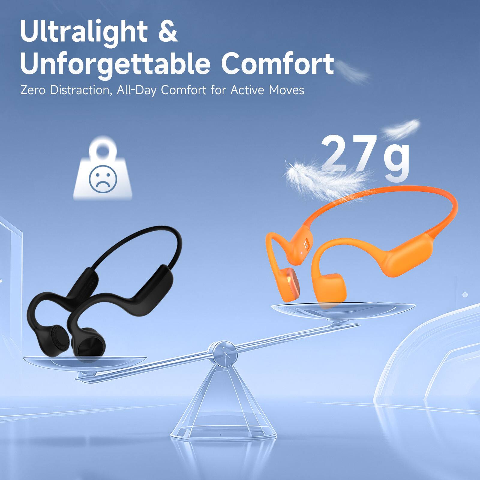 Ultralight & Unforgettable Comfort  
Zero Distraction, All-Day Comfort for Active Moves  
27g