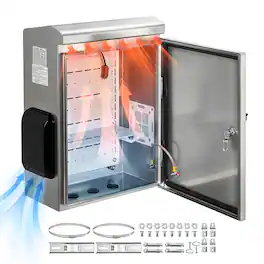VEVOR - Outdoor Electrical Box,20 x 16 x 8 in, Stainless Steel Ventilated Electrical Enclosure with Thermostat and Fan,Rain Hood - Black;Grey