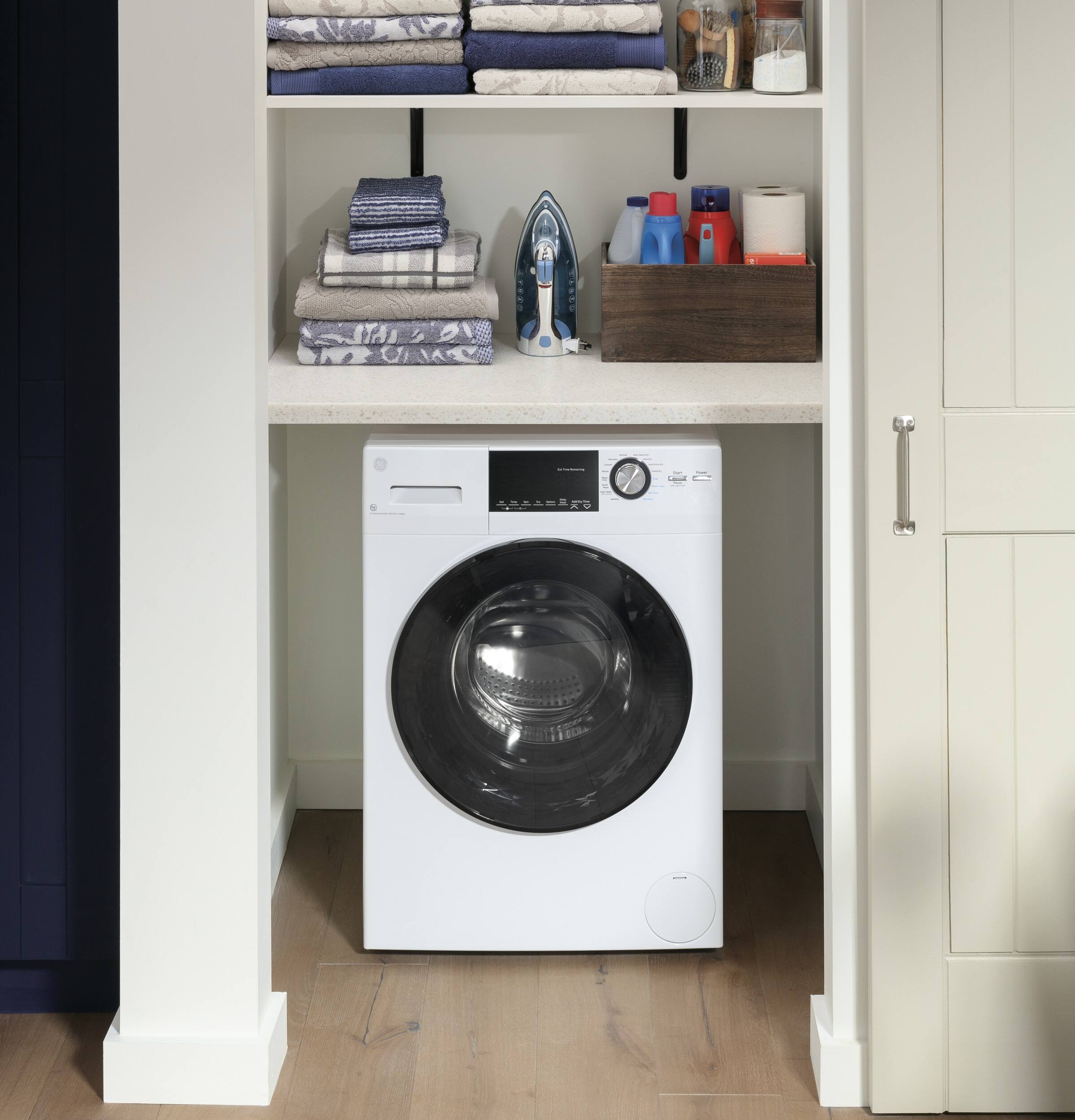 Alt View 10. GE - 2.4 Cu. Ft. High-Efficiency Front Load Washer and Electric Condenser Dryer Combo with Steam and Sanitize - White.