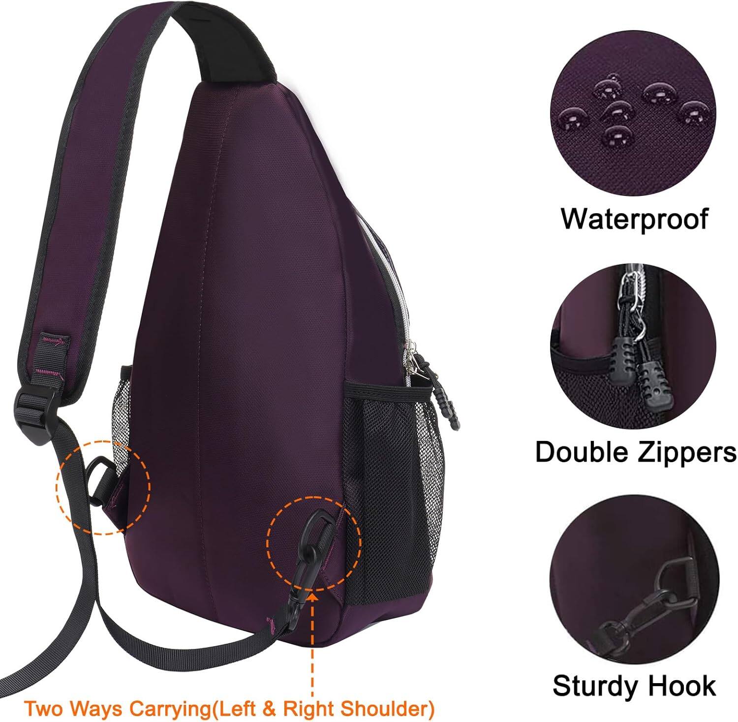 Waterproof  
Double Zippers  
Two Ways Carrying (Left & Right Shoulder)  
Sturdy Hook