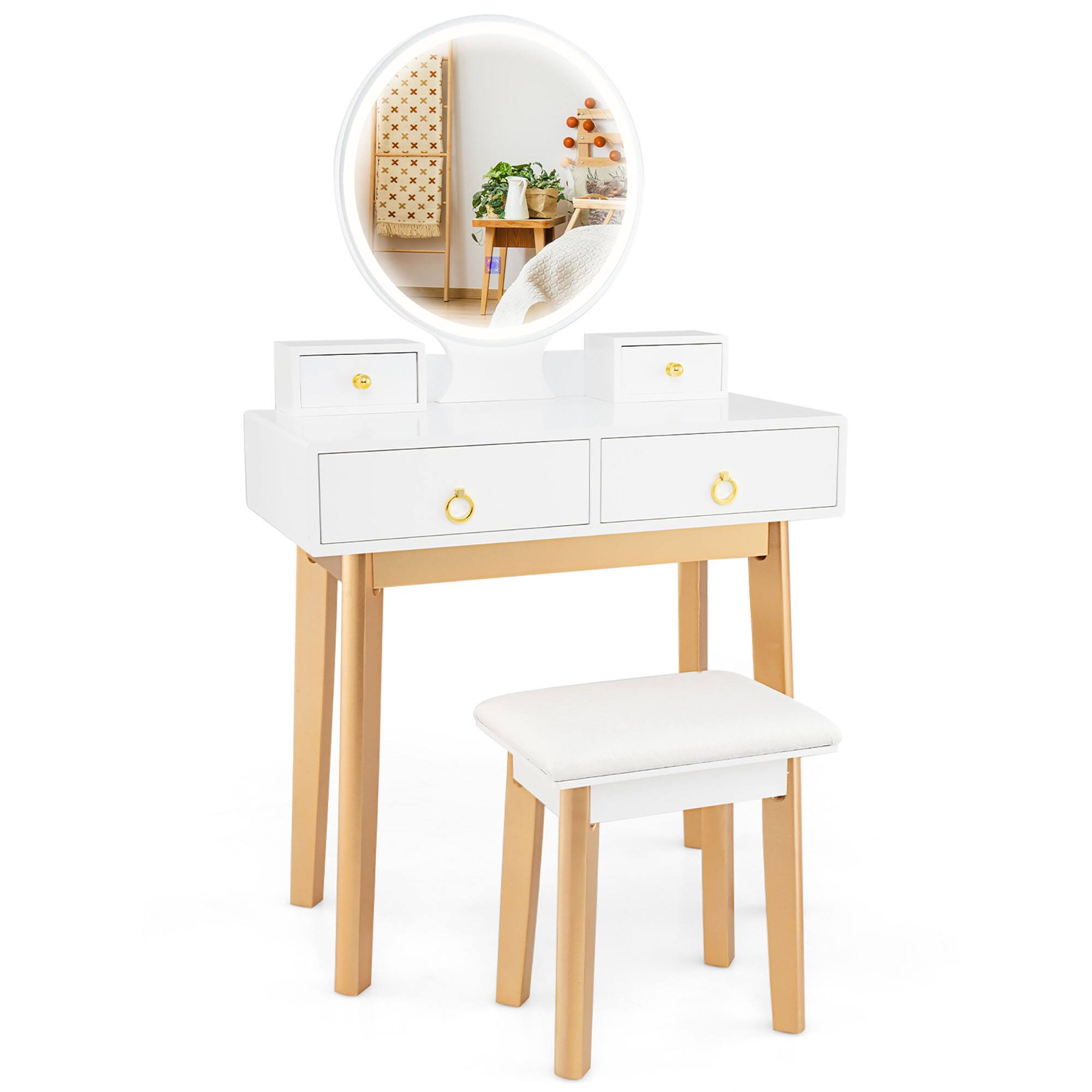 Alt View 8. Gymax - Gymax Vanity Set w/ LED Lighted Mirror Makeup Dressing Table w/ Soft Cushioned Stool - White.