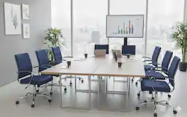 LeisureMod - Set of 8 Benmar Modern Leather Upholstered Office Desk Chair with Swivel Seat with Smooth-Rolling Casters - Navy Blue