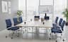 LeisureMod - Set of 8 Benmar Modern Leather Upholstered Office Desk Chair with Swivel Seat with Smooth-Rolling Casters - Navy Blue