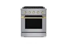 Hauslane - HausPro 30 in. 4 Burners (20,000 BTU) Freestanding Dual Fuel Range - Satin Brass