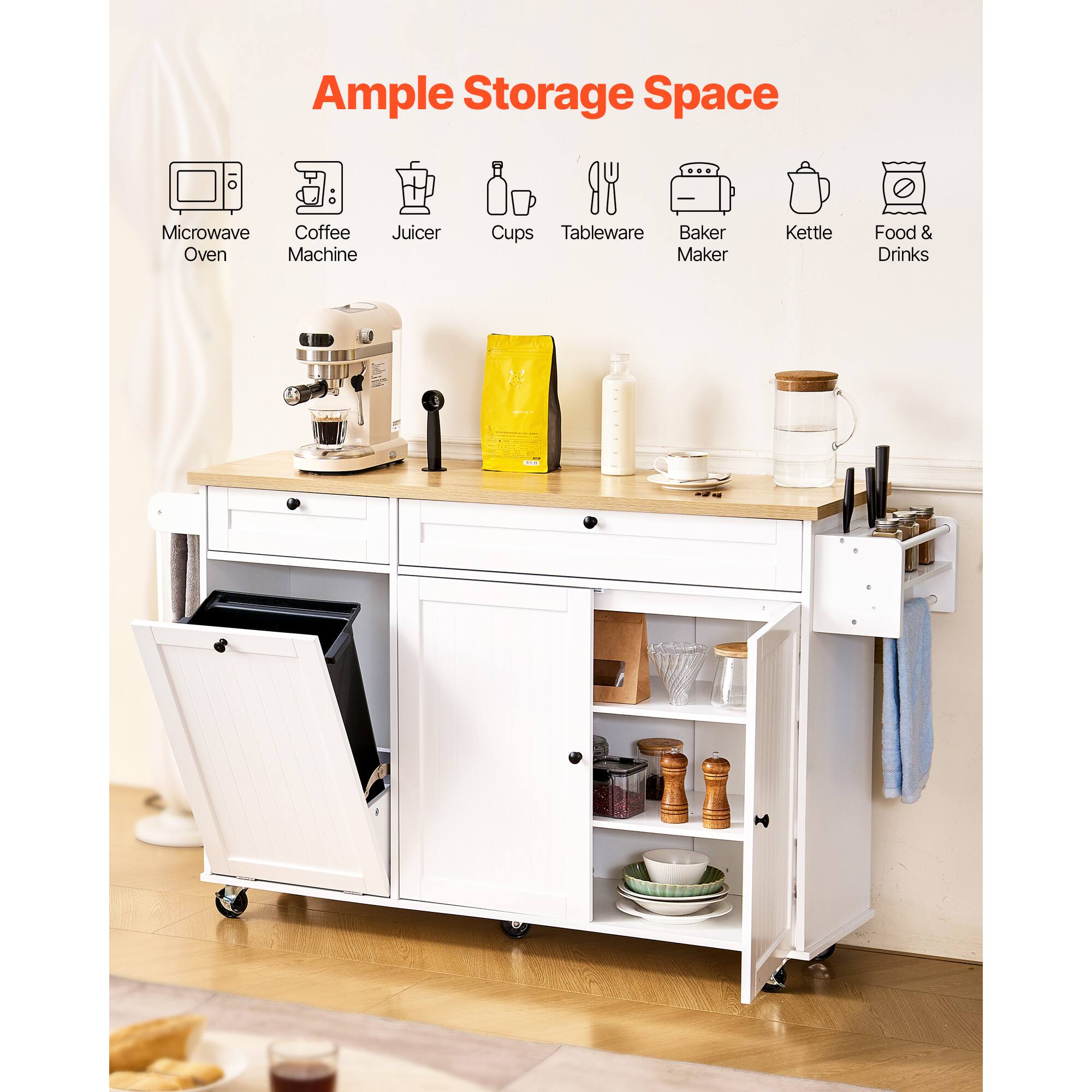 Ample Storage Space

- Microwave Oven
- Coffee Machine
- Juicer
- Cups
- Tableware
- Baker Maker
- Kettle
- Food & Drinks