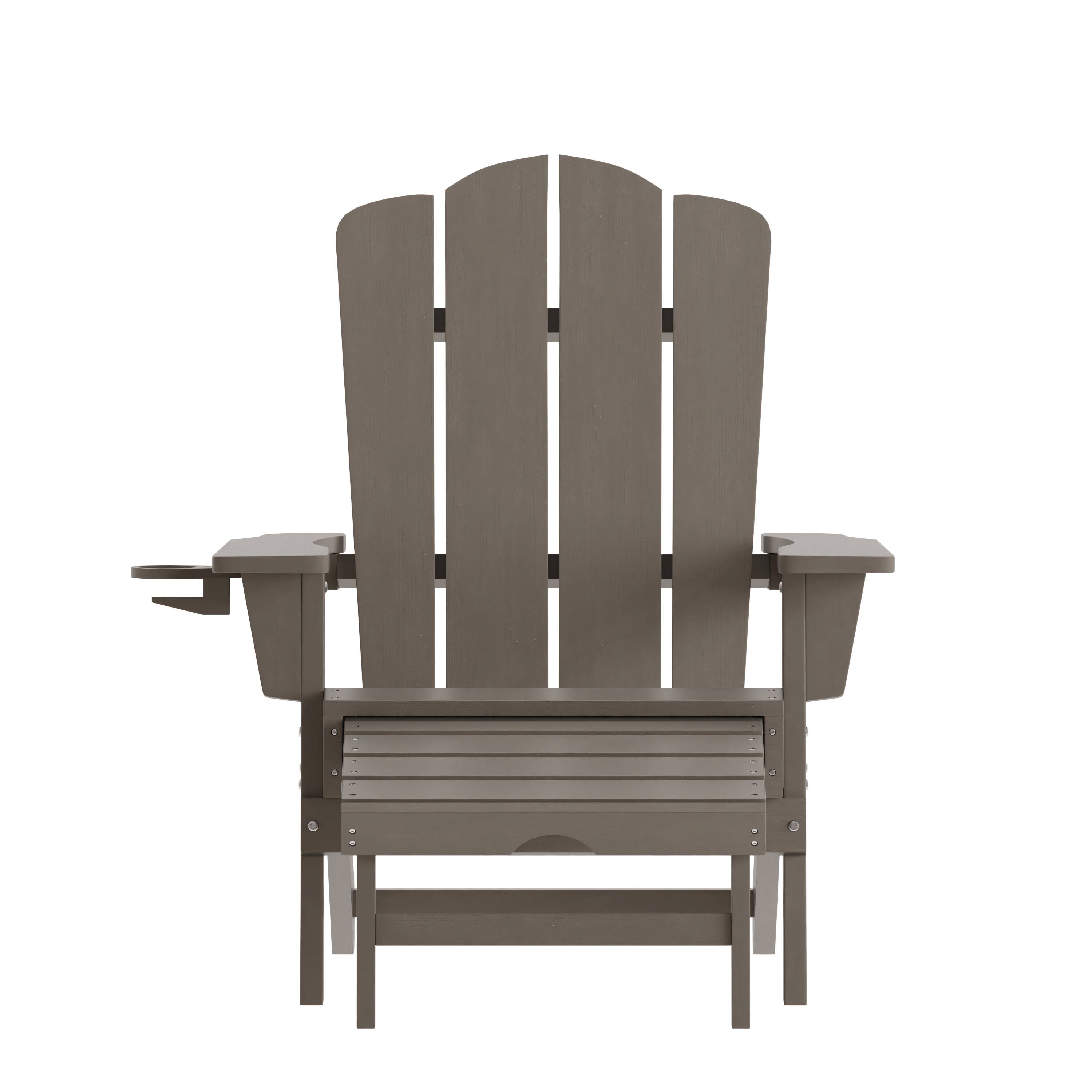 Alt View 9. Emma + Oliver - Tiverton Adirondack Chair with Cup Holder and Pull Out Ottoman, All-Weather HDPE Indoor/Outdoor Lounge Chair - Brown.