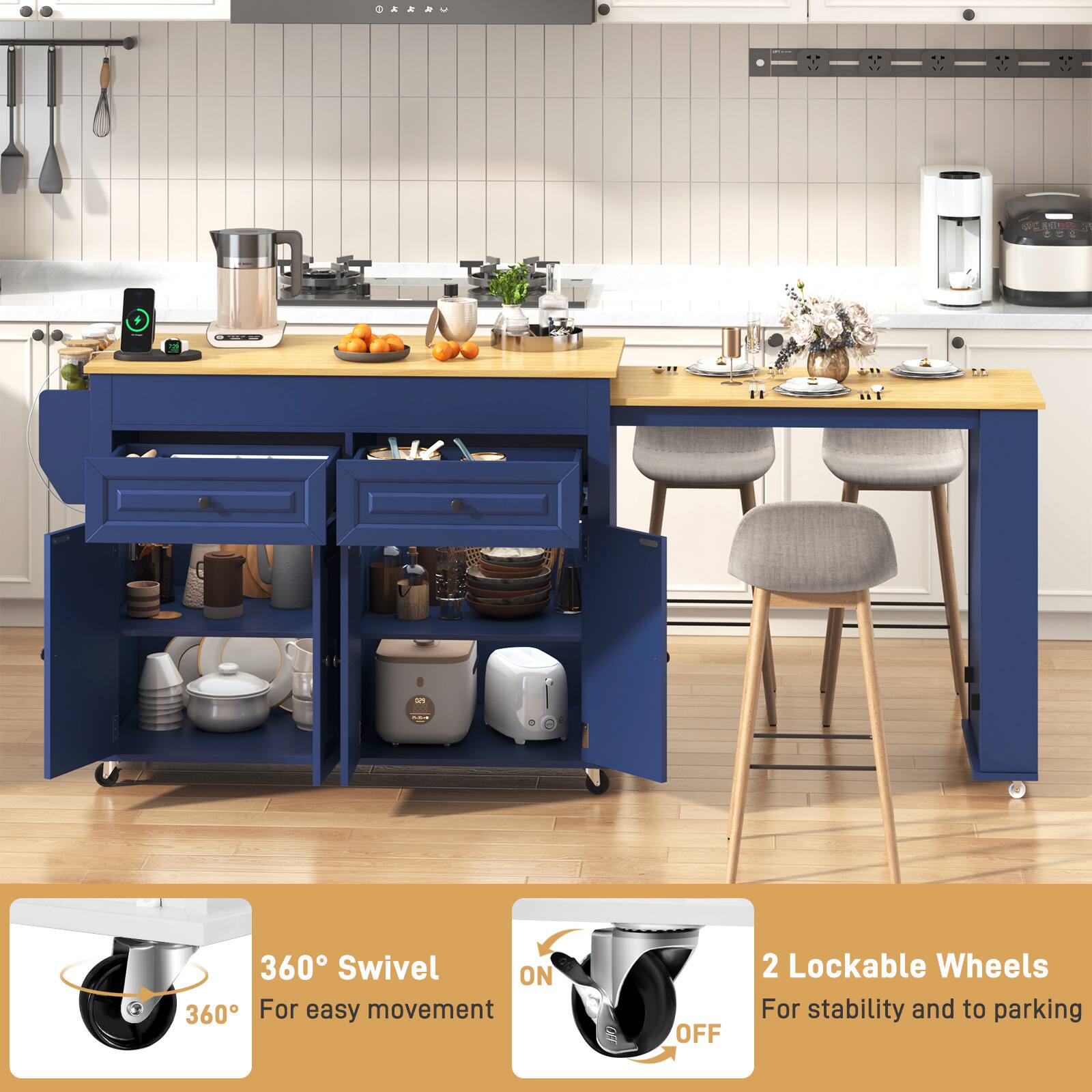 360° Swivel  
For easy movement

2 Lockable Wheels  
For stability and to parking
