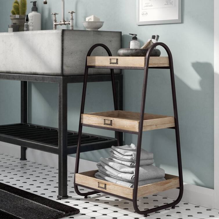 Alt View 1. Hivvago - Industrial Freestanding 3-Tier Bathroom Storage Shelving Unit - Rustic Brown.