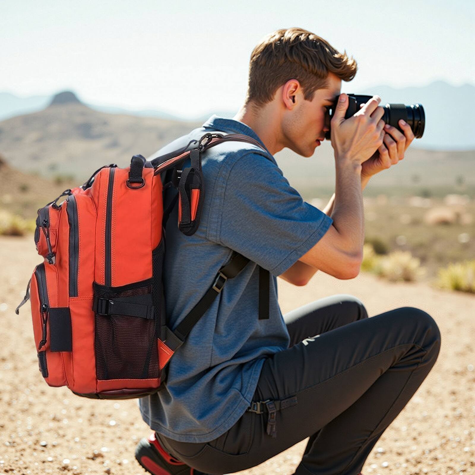 Alt View 6. Unique Bargains - 35L Fishing Backpack with Rod Holder Waterproof Tackle Backpack Sling Crossbody Fishing Bag for Fishing Camping Hiking - Orange.