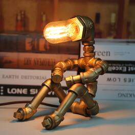 Cedar Assembly - Steampunk Table Lamp Dimmable Edison Light Industrial Retro Desk Pipe Robot Iron Lighting Cool Gifts For - Default