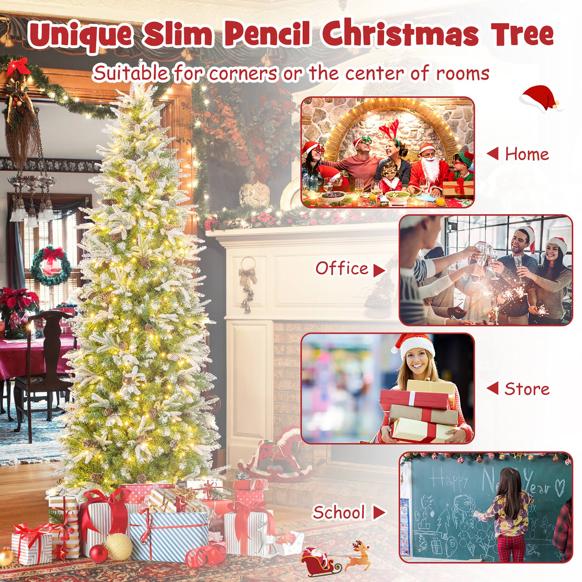 Unique Slim Pencil Christmas Tree  
Suitable for corners or the center of rooms  

Home  
Office  
Store  
School  

Happy New Year