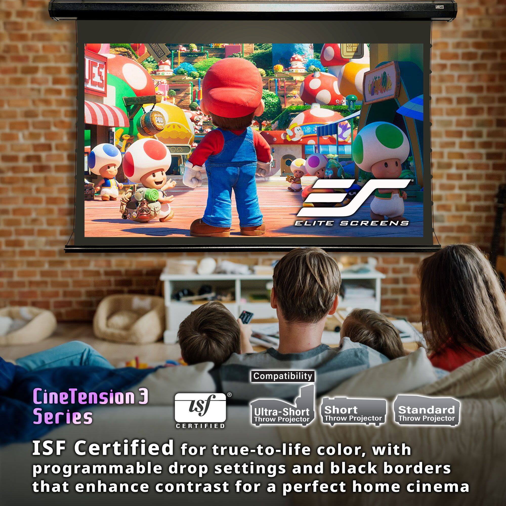 CineTension 3 Series

ISF Certified for true-to-life color, with programmable drop settings and black borders that enhance contrast for a perfect home cinema

Compatibility
- Ultra-Short Throw Projector
- Short Throw Projector
- Standard Throw Projector