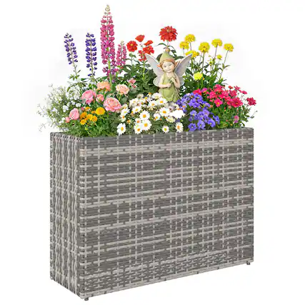 Front. Outsunny - Rectangular Planter with Removable Liner, Holes - Gray.