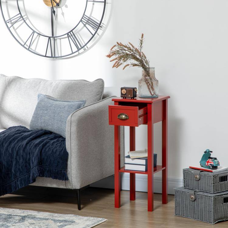 Alt View 5. PULUZ - 2-Tier Side Table with Drawer and Shelf, End Table for Living Room and Hallway - Red.