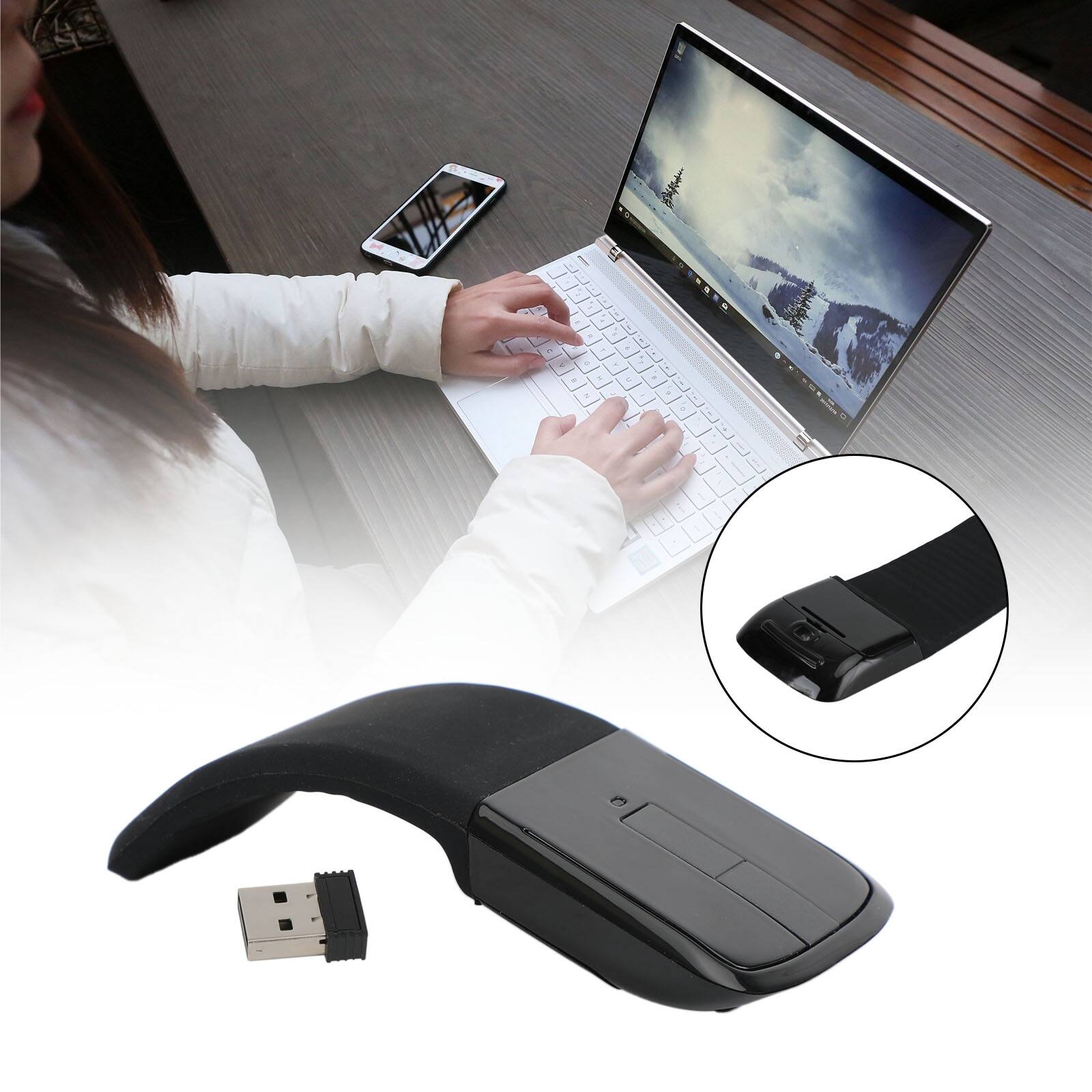 Alt View 2. Topteng - Foldable Arc Touch Wireless Mouse - 2.4GHz USB, Curves to Turn On/Off, Portable for Travel & Laptop - Black.