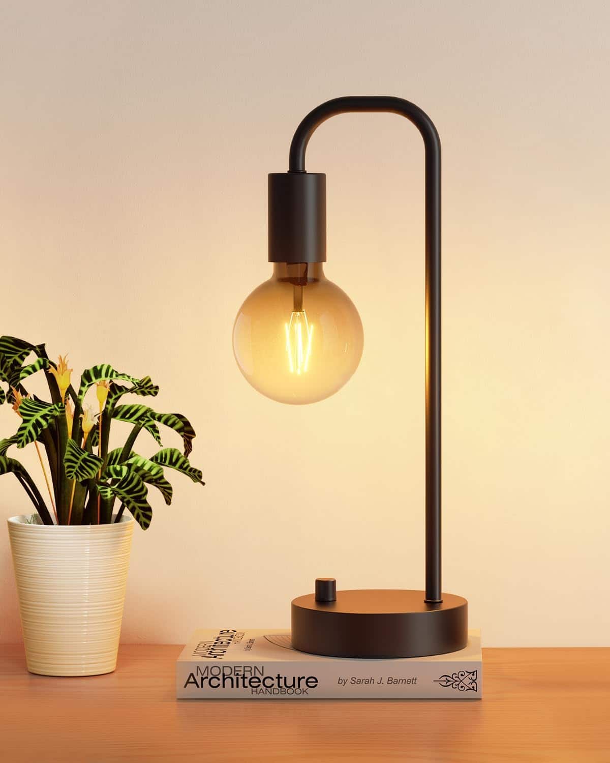 FINEAK - Dimmable Industrial Table Lamp-Modern Bedside Light with LED Bulb - Black