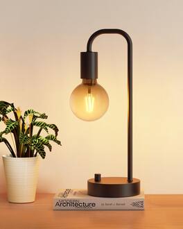 FINEAK - Dimmable Industrial Table Lamp-Modern Bedside Light with LED Bulb - Black