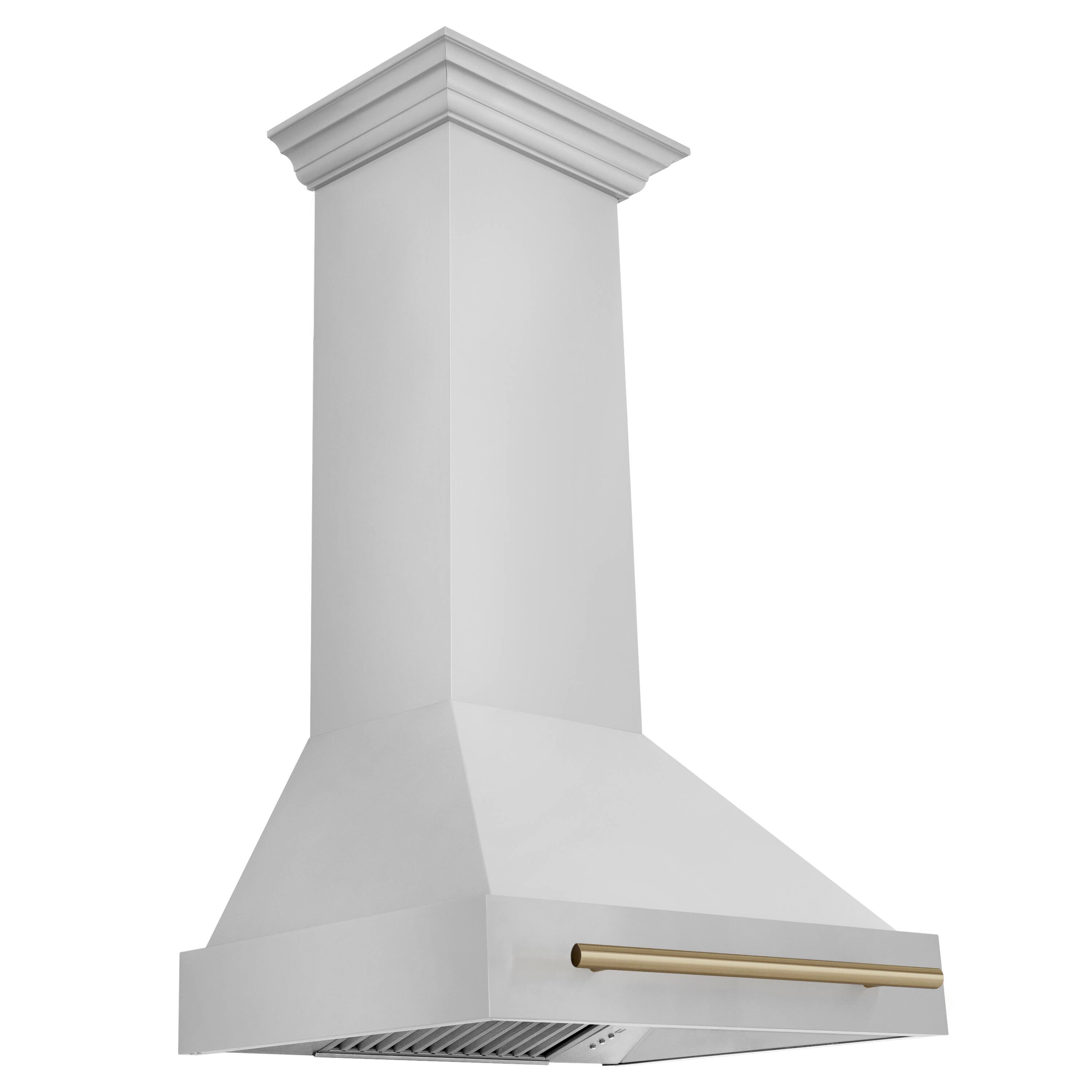 Left. ZLINE - ZLINE Autograph Edition 30 in. Stainless Steel Range Hood with Stainless Steel Shell and Champagne Bronze Handle - Stainless Steel.