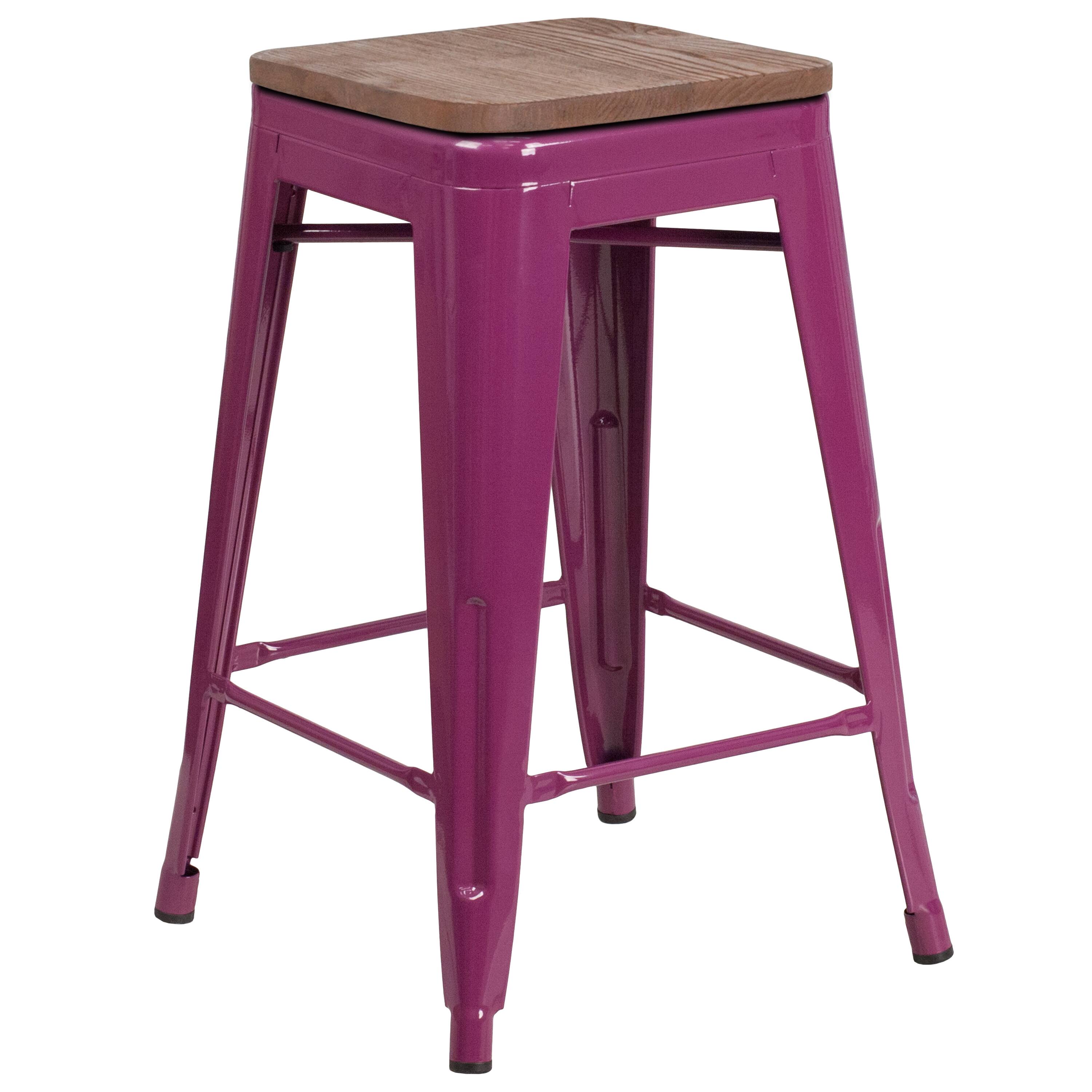 Alt View 1. Emma + Oliver - 24"H Backless Counter Height Stool with Wood Seat - Purple.