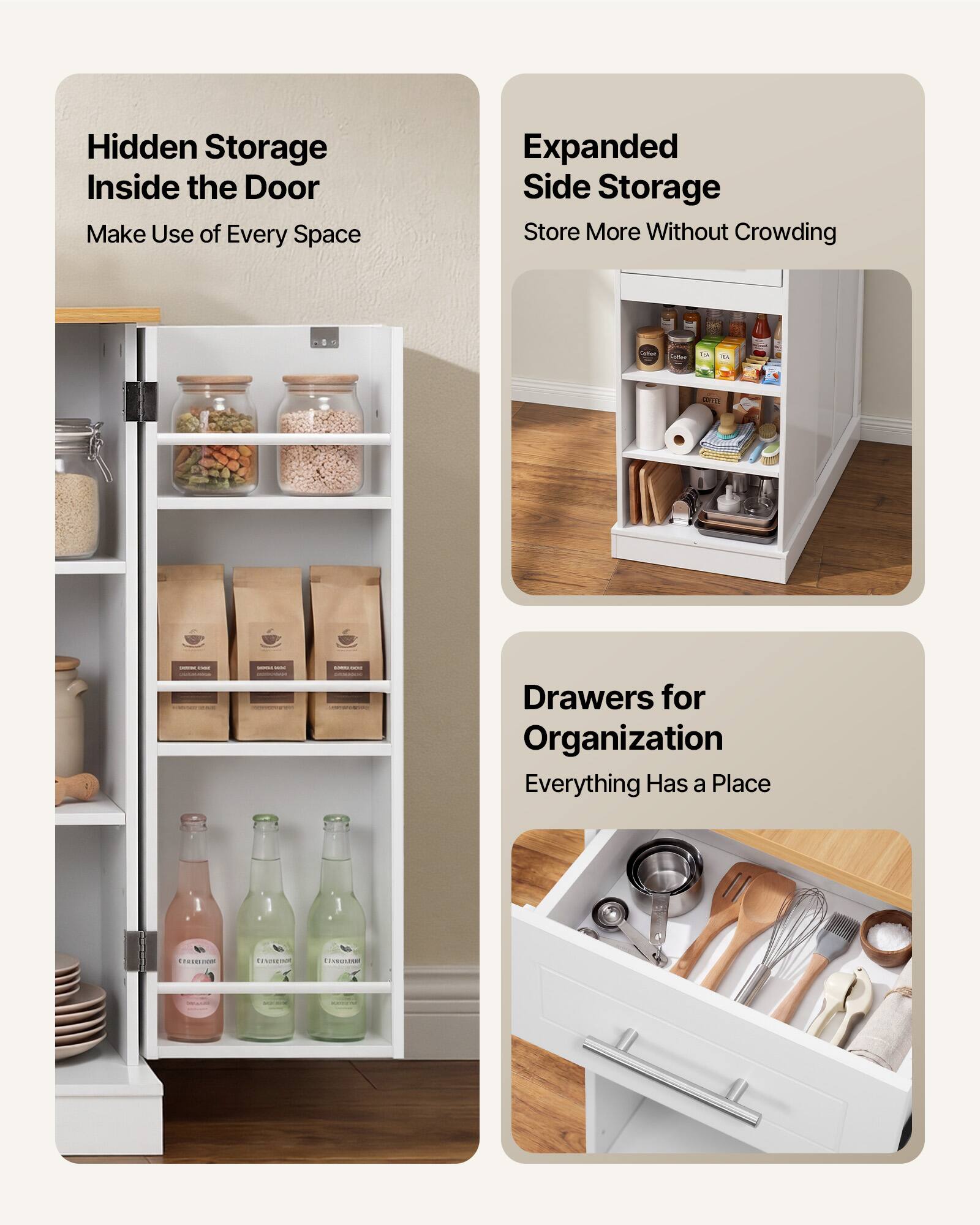 Hidden Storage Inside the Door  
Make Use of Every Space  

Expanded Side Storage  
Store More Without Crowding  

Drawers for Organization  
Everything Has a Place