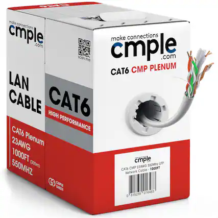 make connections cmple.com
scan me
CAT6 CMP PLenum
LAN CABLE
CAT6 HIGH PERFORMANCE
CAT6 Plenum 23AWG 1000FT (305m) 550MHZ
CMP 23AWG 1000FT
Network Cable - 1000FT
cmple GREEN
0 815239 016483