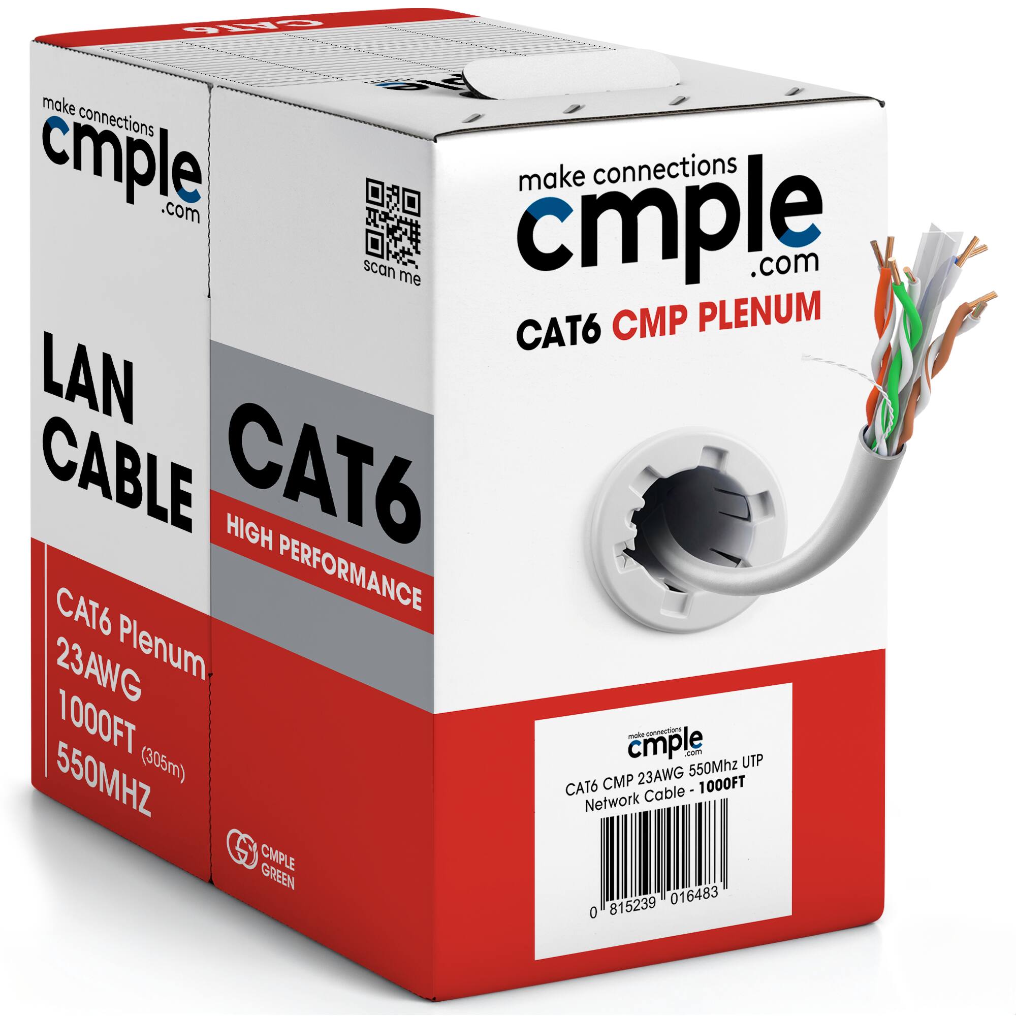 make connections cmple.com  
scan me  
CAT6 CMP PLenum  
LAN CABLE  
CAT6 HIGH PERFORMANCE  
CAT6 Plenum 23AWG 1000FT (305m) 550MHZ  
CMP 23AWG 1000FT  
Network Cable - 1000FT  
cmple GREEN  
0 815239 016483
