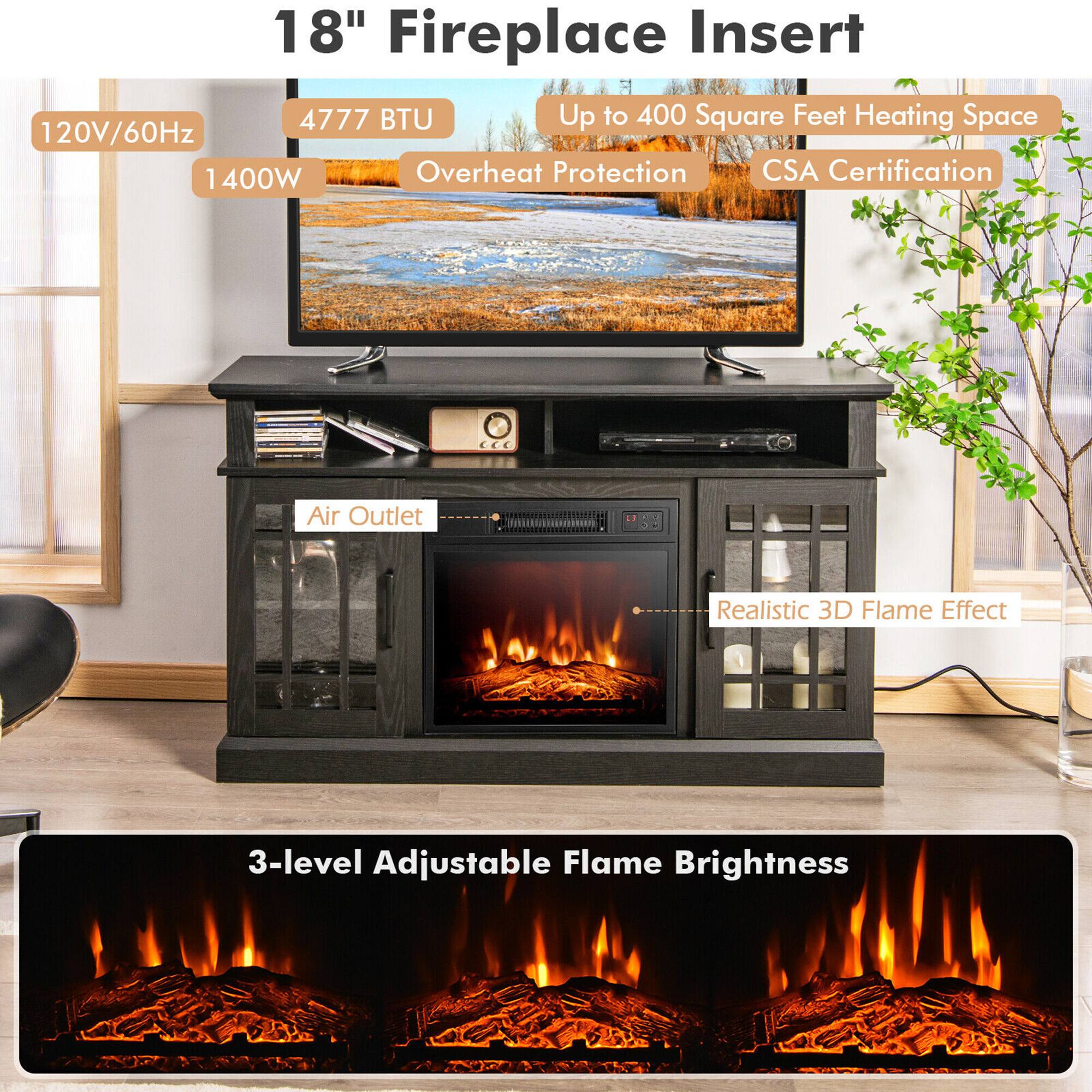 18" Fireplace Insert, 4777 BTU, Up to 400 Square Feet Heating Space, 120V/60Hz, 1400W, Overheat Protection, CSA Certification, Air Outlet, Realistic 3D Flame Effect, 3-level Adjustable Flame Brightness