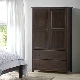 Hivvago - Espresso Solid Wood Bedroom Armoire Wardrobe Cabinet with Hanging Bar - Brown