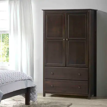 Front. Hivvago - Brown Espresso Solid Wood Bedroom Armoire Wardrobe Cabinet with Hanging Bar - Brown.