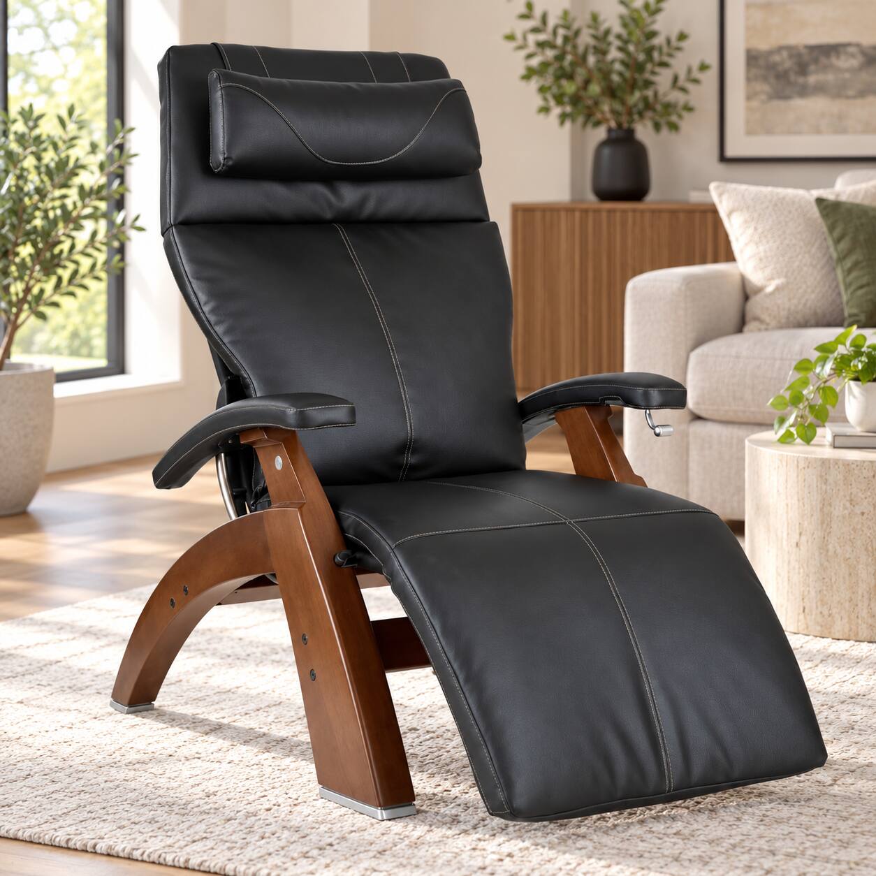 Angle. Human Touch - Human Touch Perfect Chair PC-420 Classic Manual Plus Zero Gravity Chair Recliner with Solid Wood Base - Walnut / Black SofHyde / Comfort.
