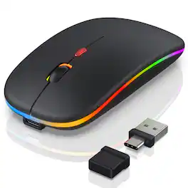 Cozy Serene - Wireless Mouse Rechargeable USB LED Jiggler For Laptop Macbook Air Pro Ipad Mode - Wireless - LED Mouse Black