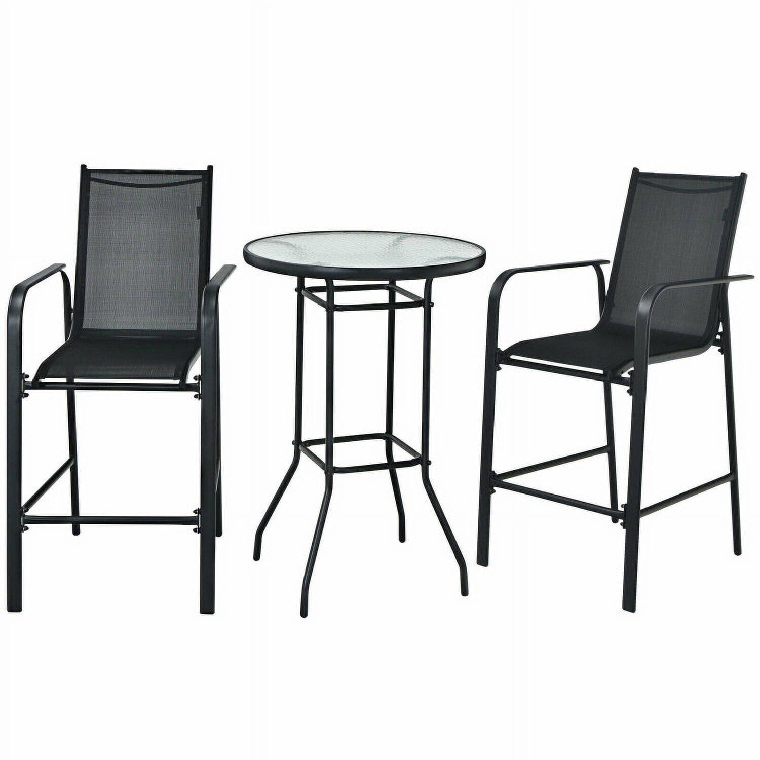 Left. Pefilos - 3 Pieces Outdoor Patio Bar Table Stool Set-Black, Outdoor Stackable Dining Chairs for All Weather - Black.