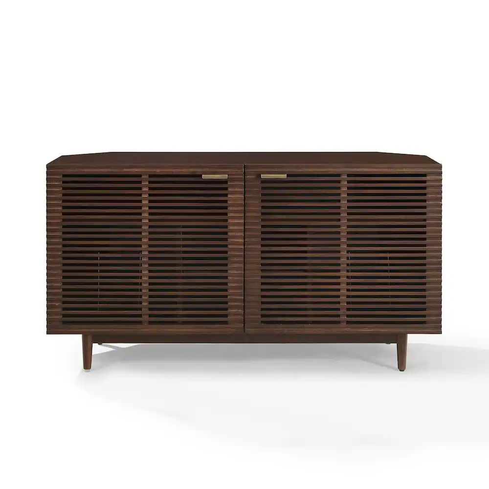 Alt View 2. Crosley Furniture - Cameron Corner Record Player Cabinet With Vinyl Storage - Brown.