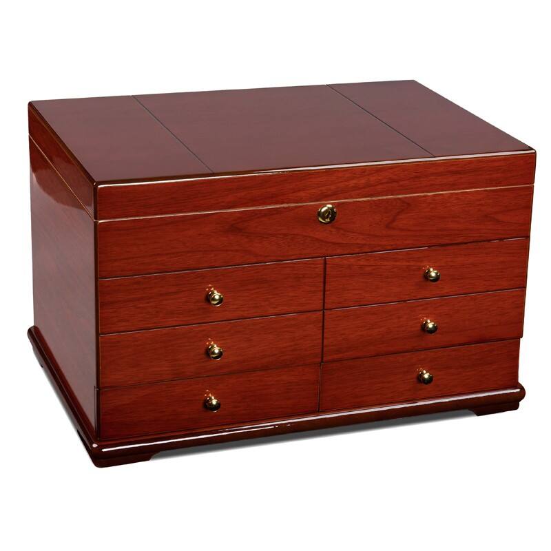 Alt View 4. Prestige - Windsor Large Desktop Humidor - Lacquer Cherry Finish.