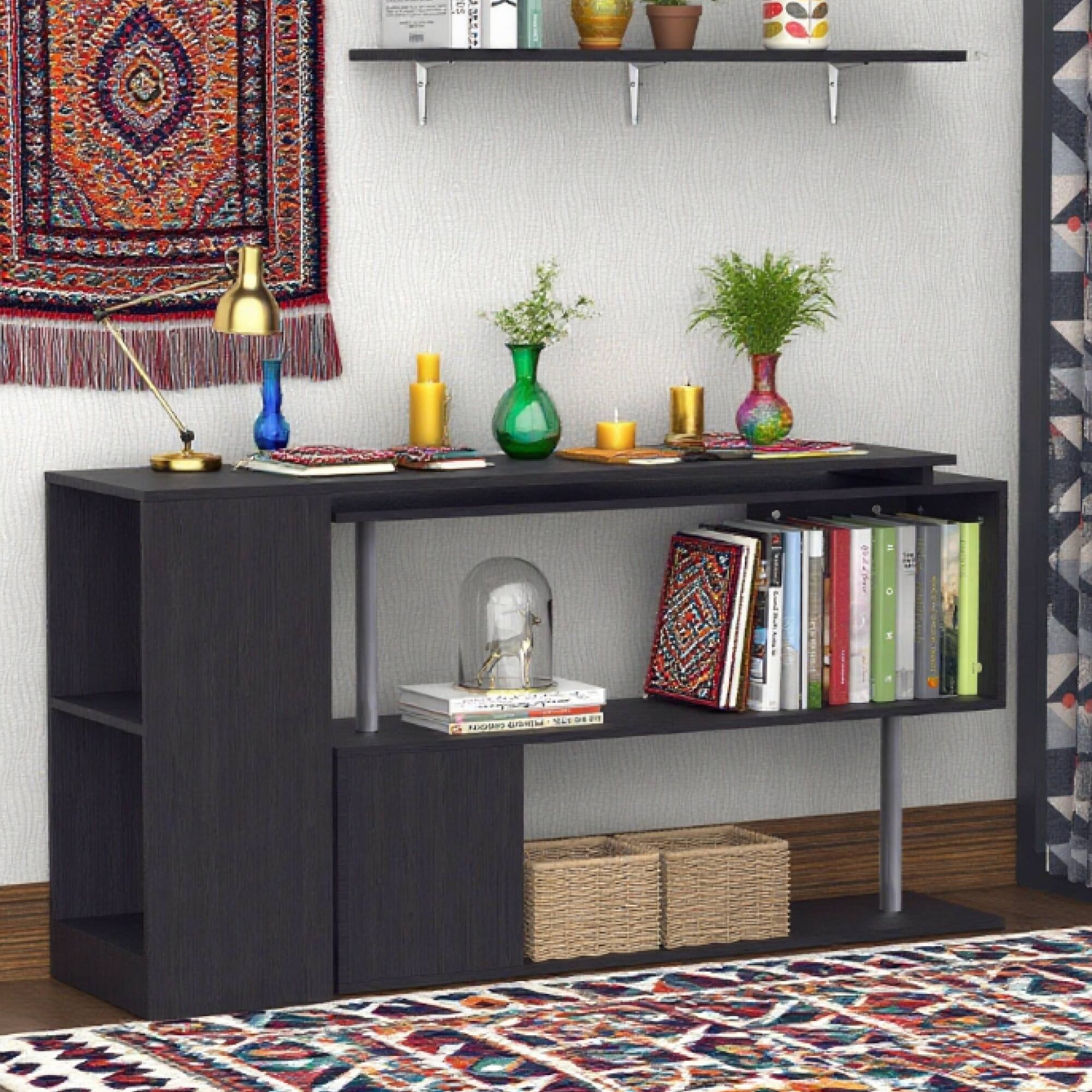 Front. GOODSILO - Rotating Corner Computer Desk with Adjustable Shelves for Modern Home Office Workspace Organization - Black.