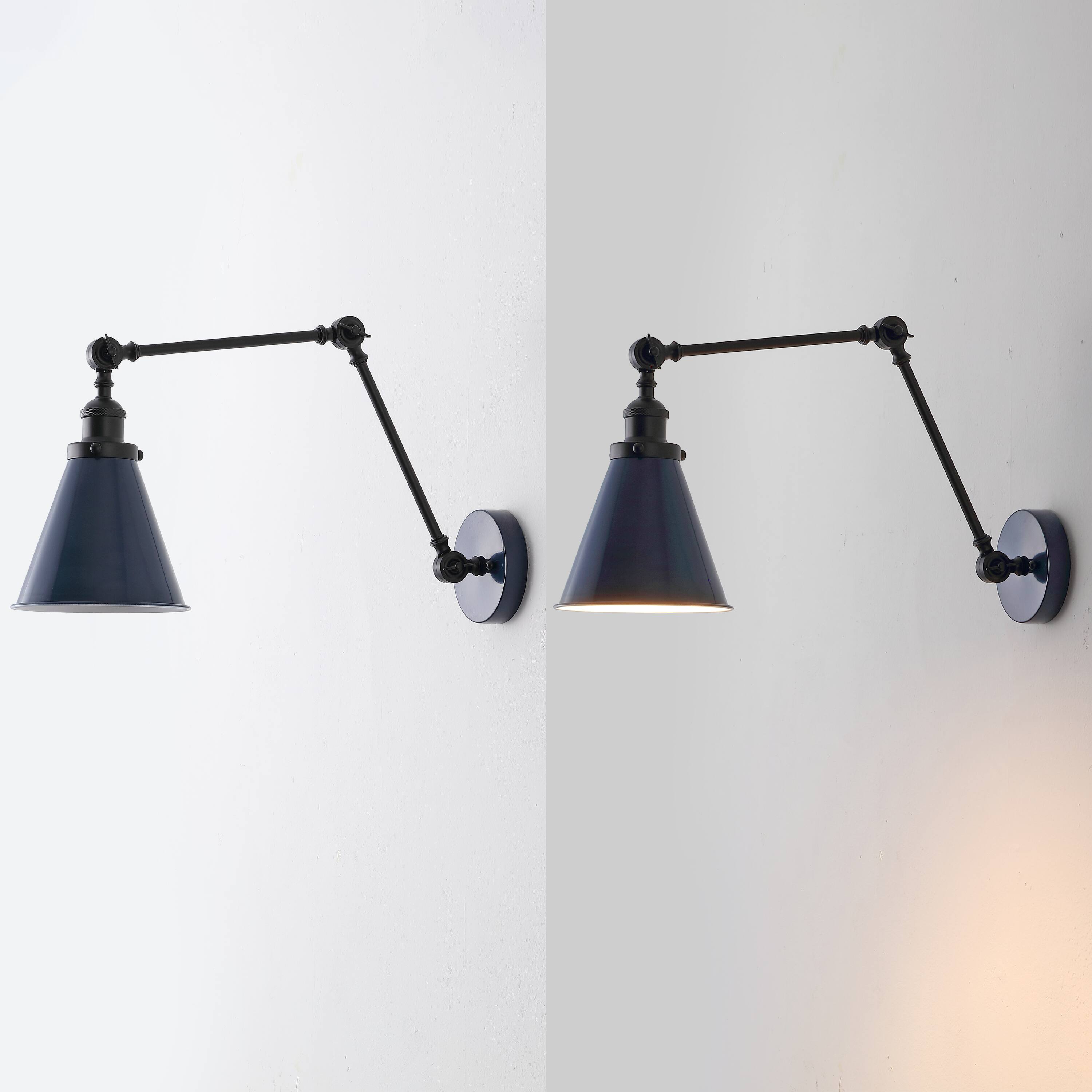 Alt View 5. Jonathan Y - Rover 7" Classic Industrial Metal Adjustable Arm LED Wall Sconce, Navy/Black (Set of 2) - Navy/Black.