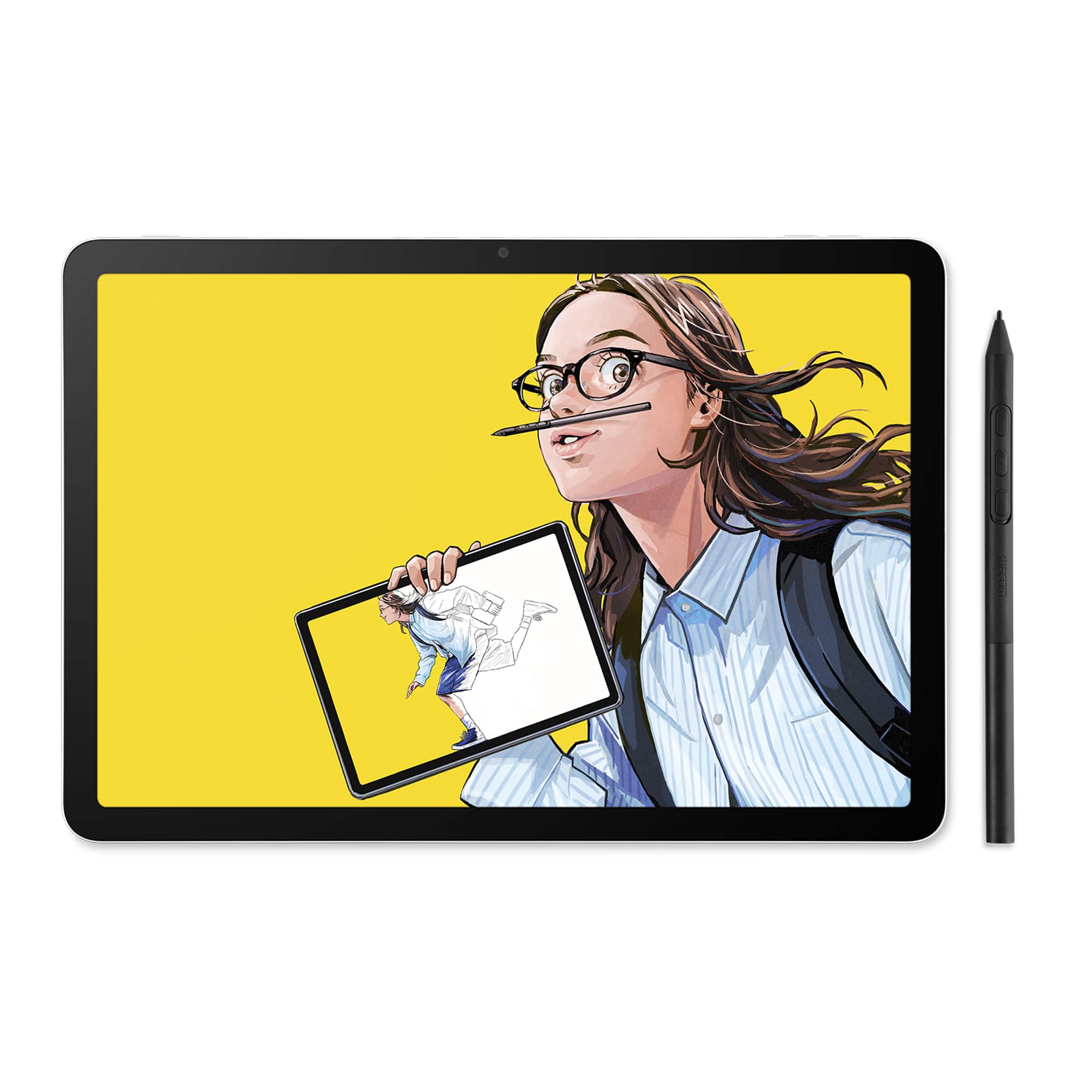 Front. Wacom - MovinkPad 11, Android Mobile Drawing Tablet, 11.45" with Battery-Free Slim Pro Pen 3, 8GB RAM/128 GB Storage - Silver.