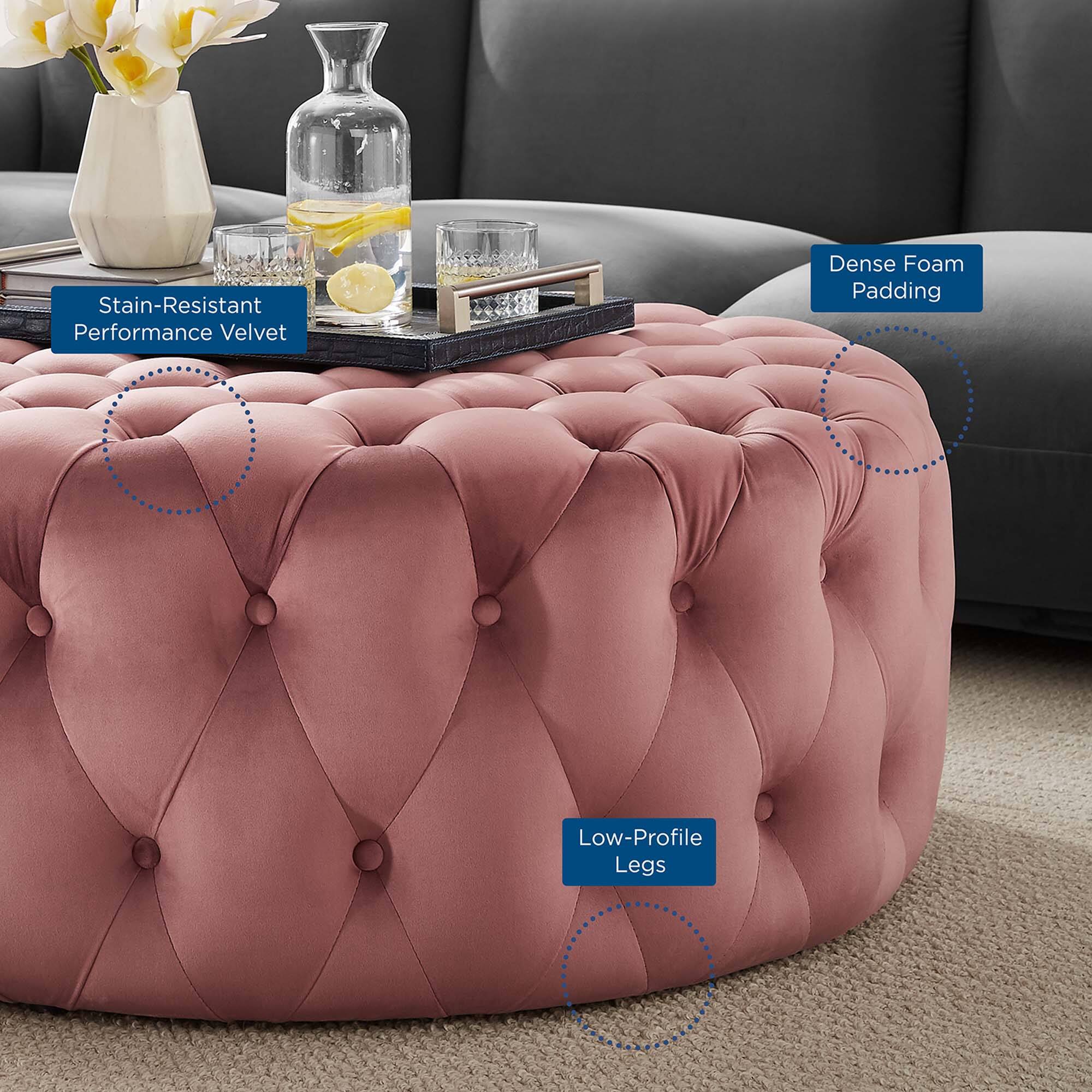 - Stain-Resistant Performance Velvet
- Dense Foam Padding
- Low-Profile Legs