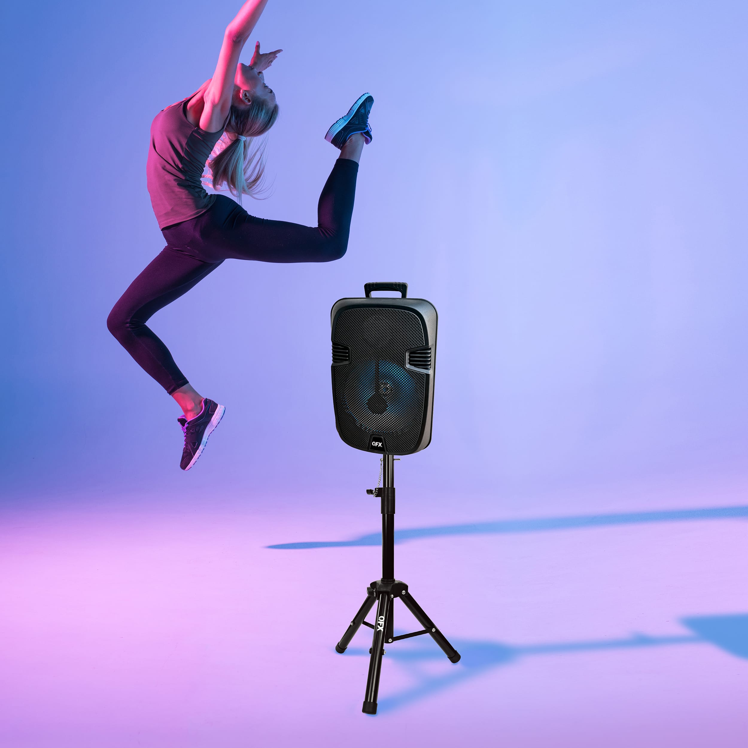 Alt View 12. QFX - 12” Bluetooth Rechargeable Portable Speaker with Stand, Microphone and LED Party Lights - Black.