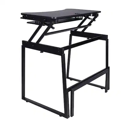 Front. Rocelco - 32" Height Adjustable Standing Desk Converter with Floor Stand BUNDLE - Black.
