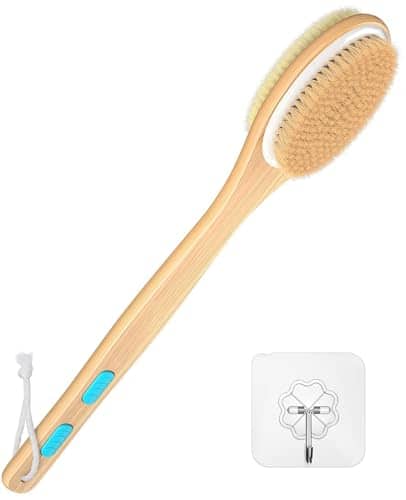 DORLUKFU - Back Scrubber for Shower, Long Handle Dual-Sided Shower Brush with Soft and Stiff Bristles, Body Exfoliator