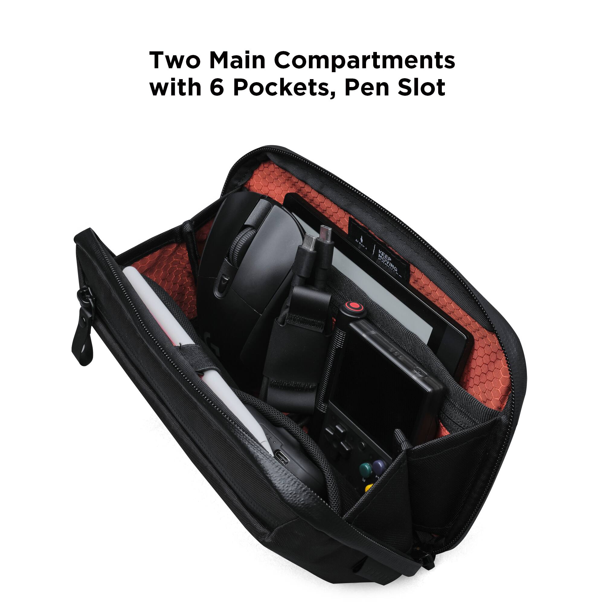 Two Main Compartments with 6 Pockets, Pen Slot